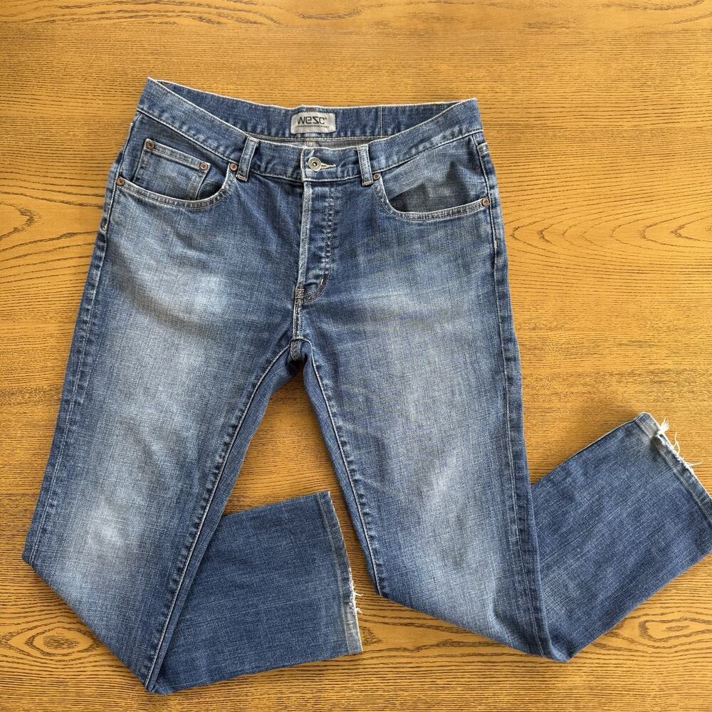 WeSC Women’s Low Rise Jeans 32x29 Blue Denim Medium Wash Stretch Y2K Indie EUC